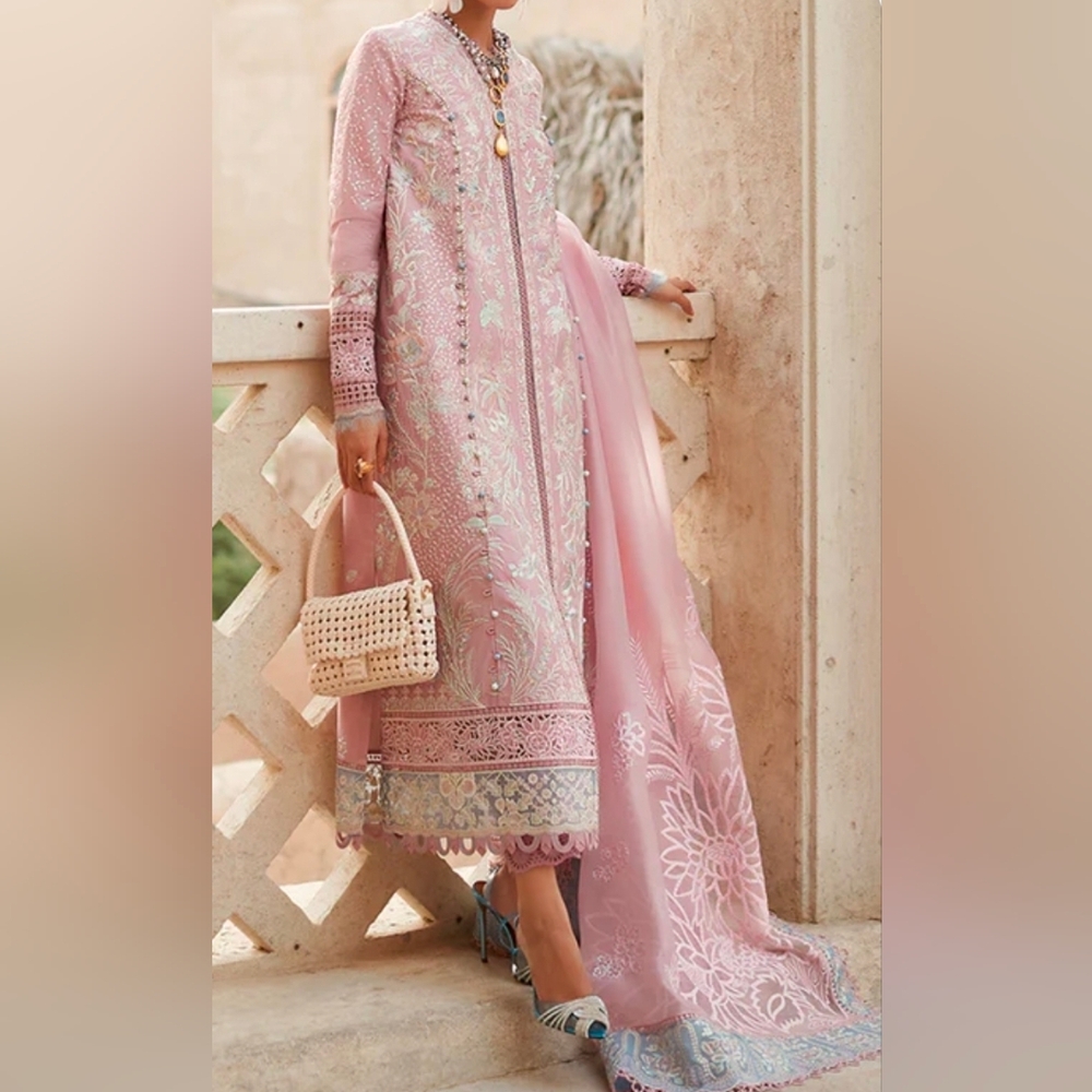 Suffuse RAHMA Stitched 3 Piece Pakistani‎ Desi Pink Outfit Women Medium